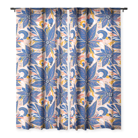 Avenie Abstract Floral Pink and Blue Sheer Non Repeat