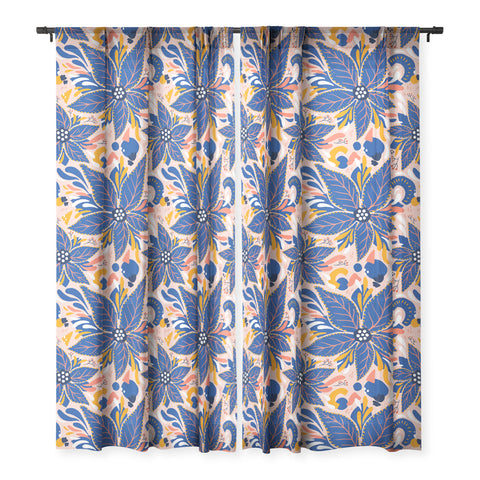 Avenie Abstract Floral Pink and Blue Sheer Window Curtain