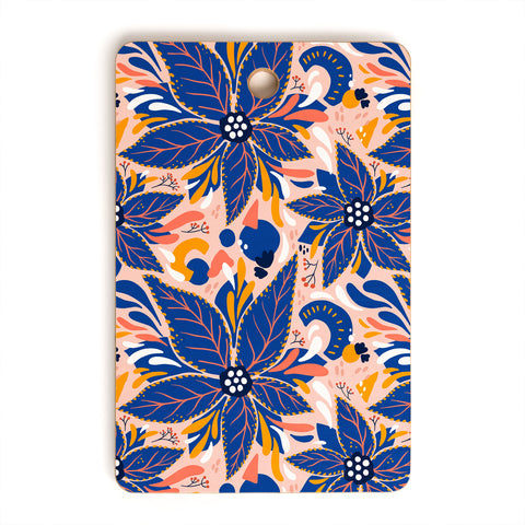 Avenie Abstract Floral Pink and Blue Cutting Board Rectangle