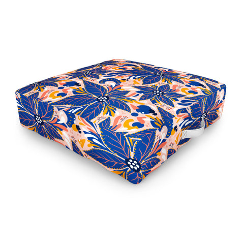 Avenie Abstract Floral Pink and Blue Outdoor Floor Cushion