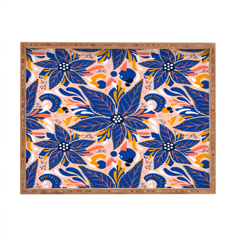 Avenie Abstract Floral Pink and Blue Rectangular Tray