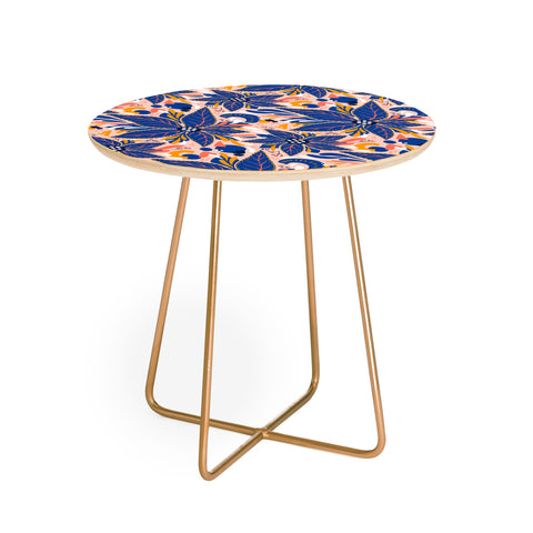 Avenie Abstract Floral Pink and Blue Round Side Table