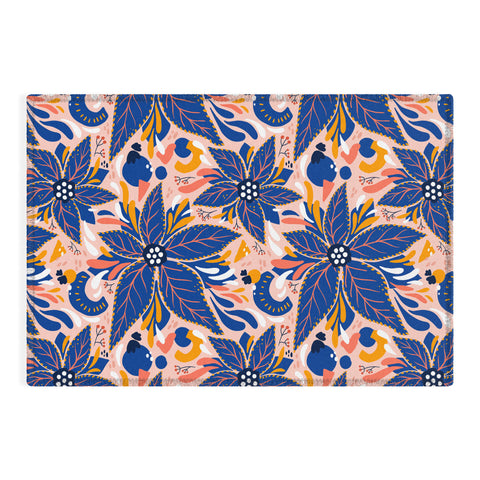 Avenie Abstract Floral Pink and Blue Outdoor Rug