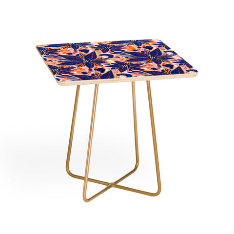 Avenie Abstract Floral Pink and Blue Side Table