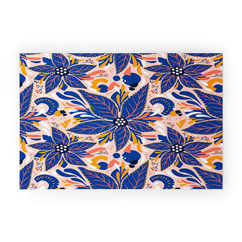 Avenie Abstract Floral Pink and Blue Welcome Mat
