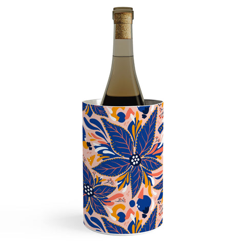 Avenie Abstract Floral Pink and Blue Wine Chiller