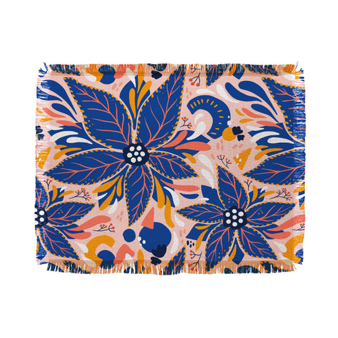 Avenie Abstract Floral Pink and Blue Throw Blanket