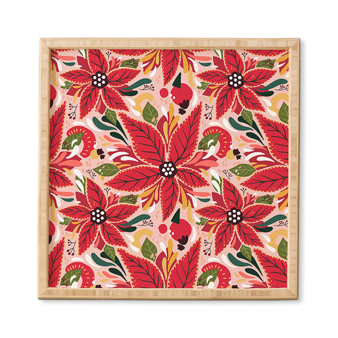 Avenie Abstract Floral Poinsettia Red Framed Wall Art