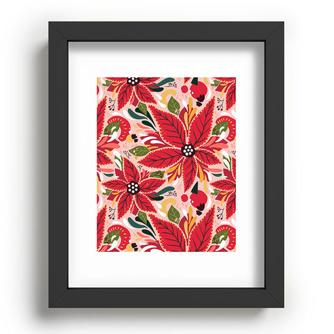 Avenie Abstract Floral Poinsettia Red Recessed Framing Rectangle