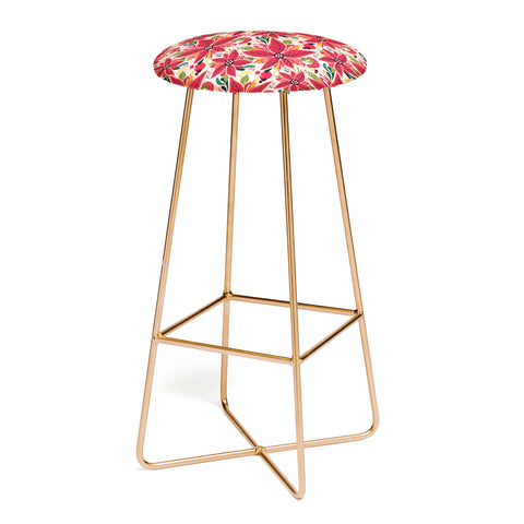 Avenie Abstract Floral Poinsettia Red Bar Stool