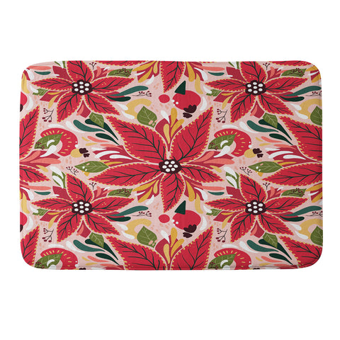 Avenie Abstract Floral Poinsettia Red Memory Foam Bath Mat