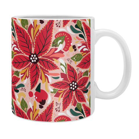 Avenie Abstract Floral Poinsettia Red Coffee Mug