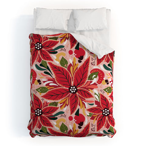 Avenie Abstract Floral Poinsettia Red Comforter