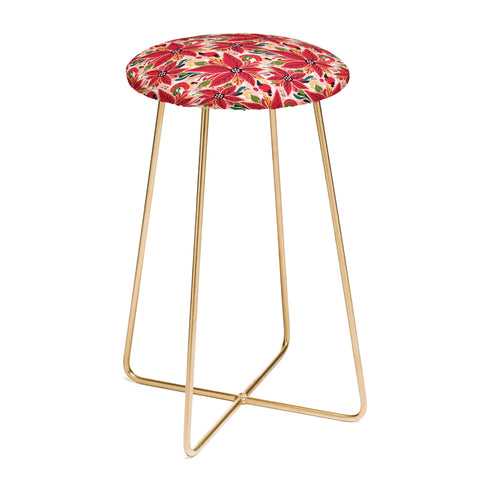 Avenie Abstract Floral Poinsettia Red Counter Stool