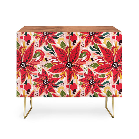 Avenie Abstract Floral Poinsettia Red Credenza