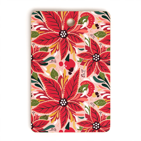 Avenie Abstract Floral Poinsettia Red Cutting Board Rectangle