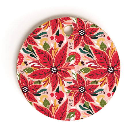Avenie Abstract Floral Poinsettia Red Cutting Board Round