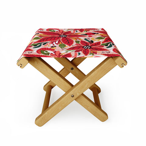 Avenie Abstract Floral Poinsettia Red Folding Stool
