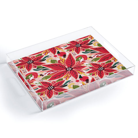 Avenie Abstract Floral Poinsettia Red Acrylic Tray