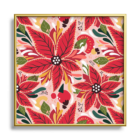 Avenie Abstract Floral Poinsettia Red Square Metal Framed Art Print