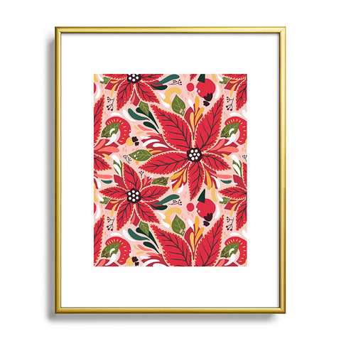 Avenie Abstract Floral Poinsettia Red Metal Framed Art Print