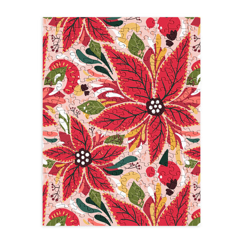 Avenie Abstract Floral Poinsettia Red Puzzle