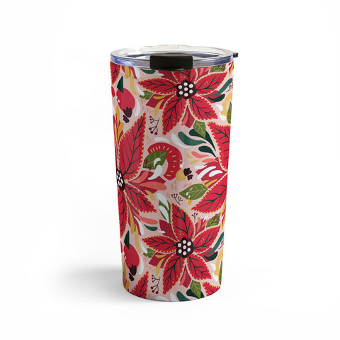 Avenie Abstract Floral Poinsettia Red Travel Mug