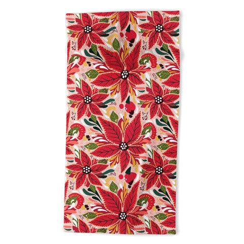 Avenie Abstract Floral Poinsettia Red Beach Towel