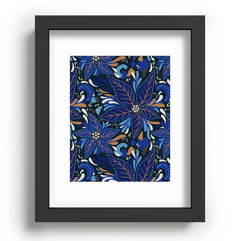 Avenie Abstract Florals Blue Recessed Framing Rectangle