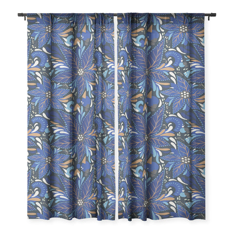 Avenie Abstract Florals Blue Sheer Non Repeat