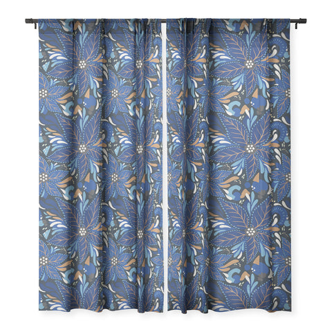 Avenie Abstract Florals Blue Sheer Window Curtain