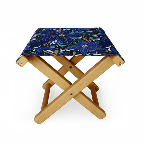 Avenie Abstract Florals Blue Folding Stool