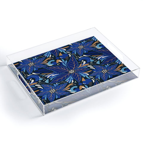 Avenie Abstract Florals Blue Acrylic Tray
