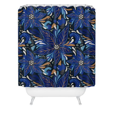 Avenie Abstract Florals Blue Shower Curtain
