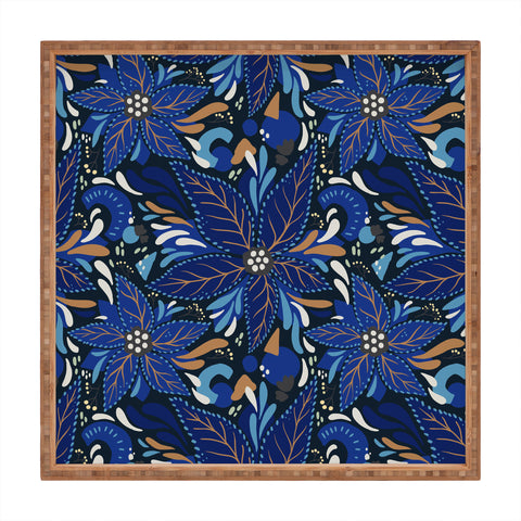 Avenie Abstract Florals Blue Square Tray