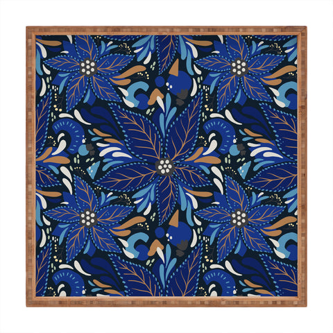 Avenie Abstract Florals Blue Square Tray