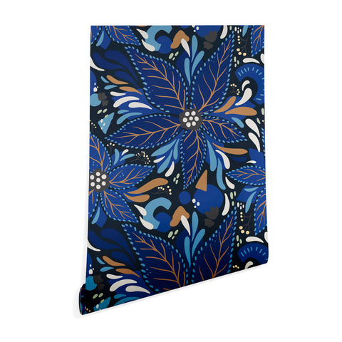 Avenie Abstract Florals Blue Wallpaper
