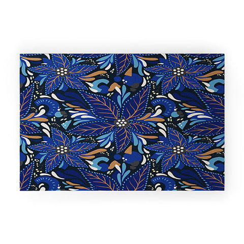 Avenie Abstract Florals Blue Welcome Mat