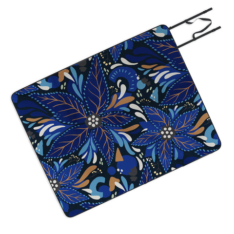 Avenie Abstract Florals Blue Picnic Blanket