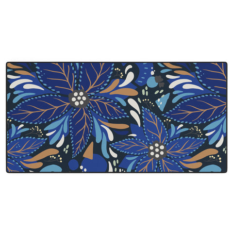 Avenie Abstract Florals Blue Desk Mat