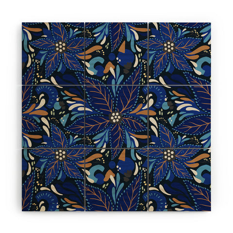 Avenie Abstract Florals Blue Wood Wall Mural