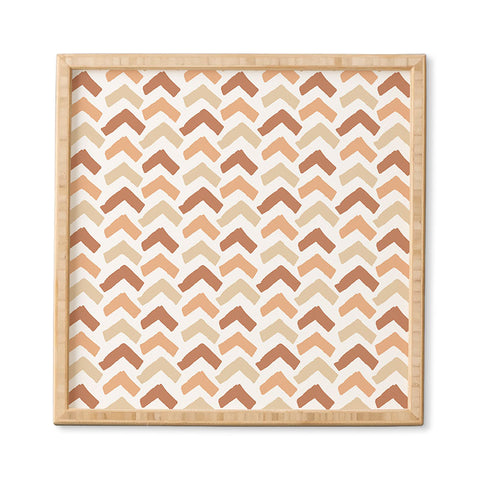 Avenie Abstract Herringbone Sand Hues Framed Wall Art