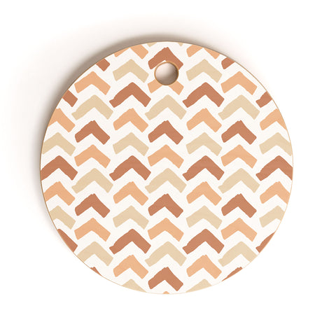 Avenie Abstract Herringbone Sand Hues Cutting Board Round
