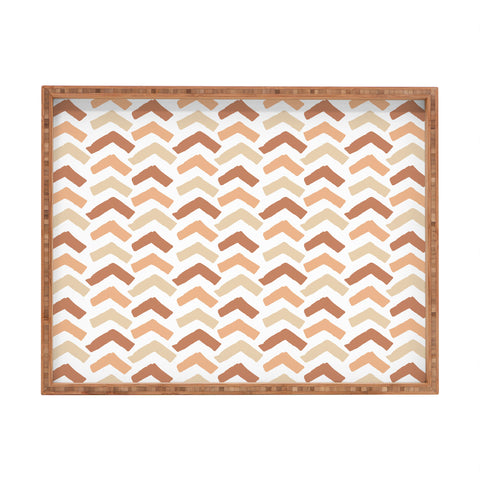 Avenie Abstract Herringbone Sand Hues Rectangular Tray