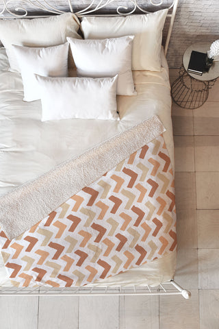 Avenie Abstract Herringbone Sand Hues Fleece Throw Blanket