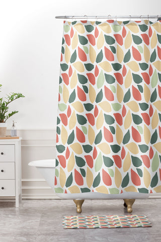 Avenie Abstract Leaves Colorful Shower Curtain And Mat