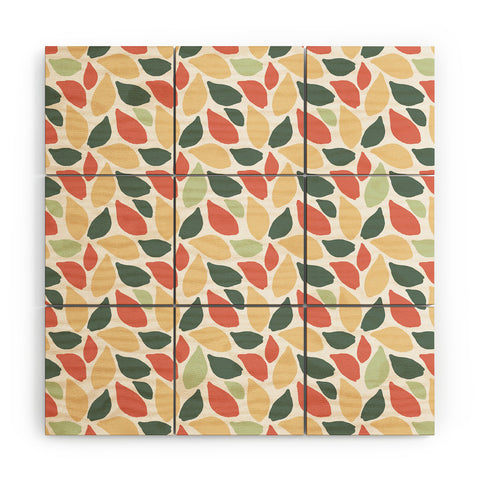 Avenie Abstract Leaves Colorful Wood Wall Mural