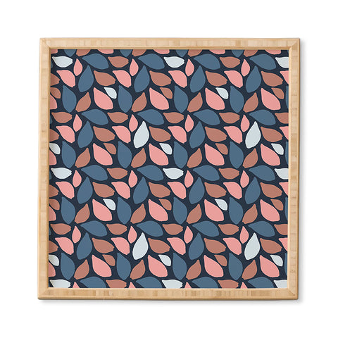 Avenie Abstract Leaves Navy Framed Wall Art