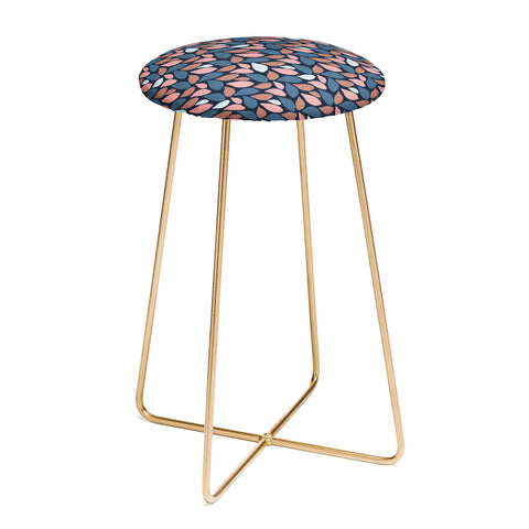 Avenie Abstract Leaves Navy Counter Stool