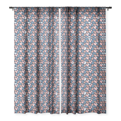 Avenie Abstract Leaves Navy Sheer Window Curtain